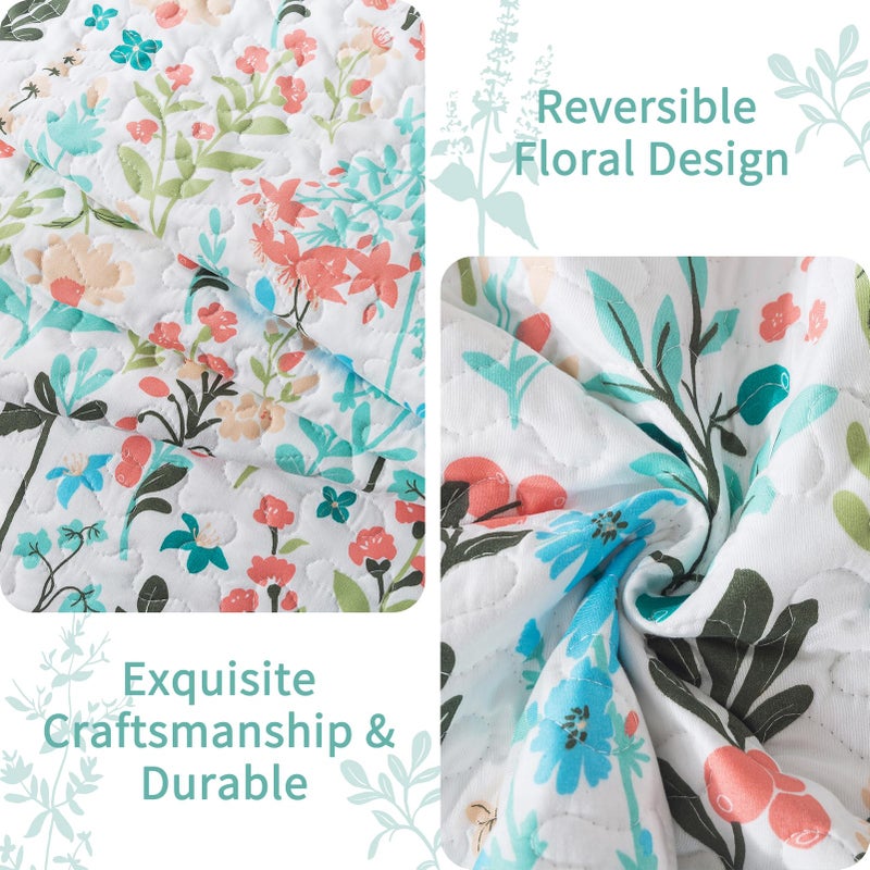 VAPUTAR Queen Quilt Bedding Set-3 Pieces Botanical Quilt Queen Size (90 x 98 inch)  Reversible Queen Coverlet with Garden Style Floral Pattern  Bedspread Queen Size Suitalble for All Season. - Image 4